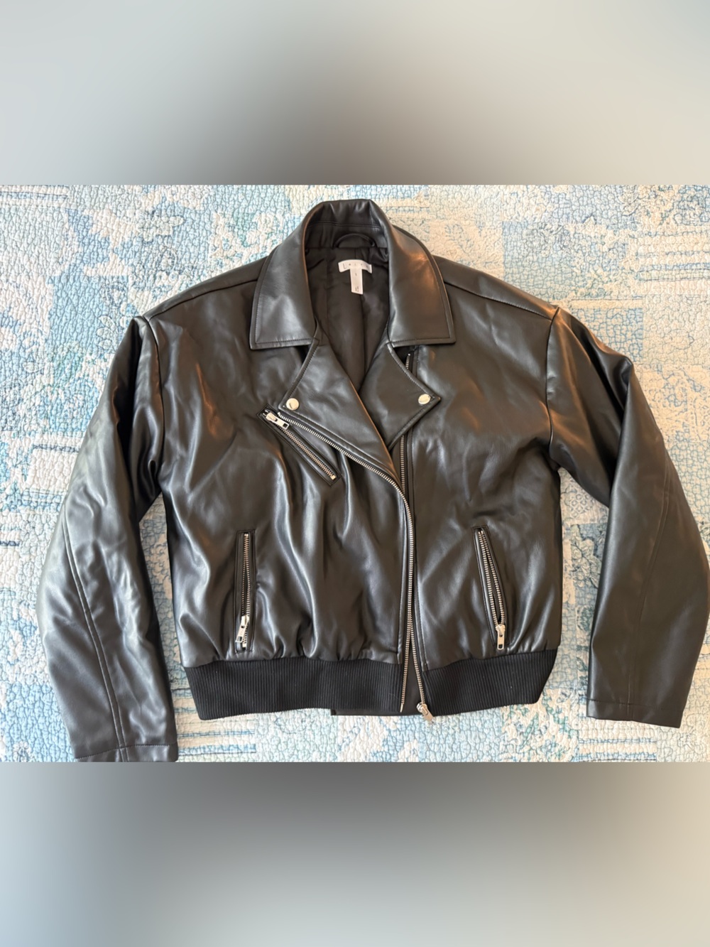 Leith Black Faux Leather Bomber Jacket